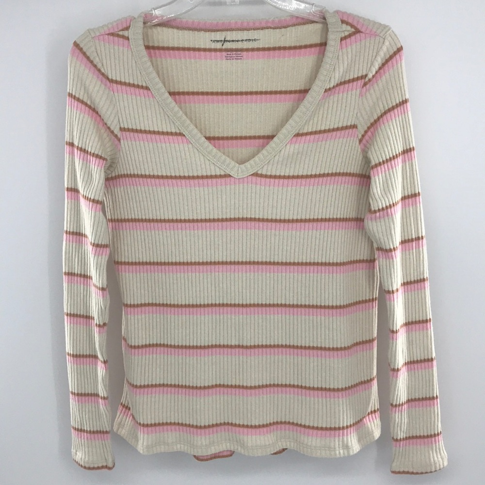 NEW XS AmericanEagle Outfitters Cream/Pink Sweater